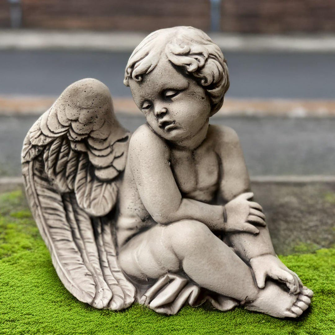 Concrete Baby Angel Figure Stone Angel Sculpture Outdoor Memorial Child ...