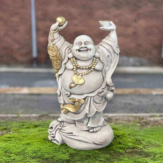 Laughing Buddha Sculpture Stone Smiling Buddha Statue Concrete Zen