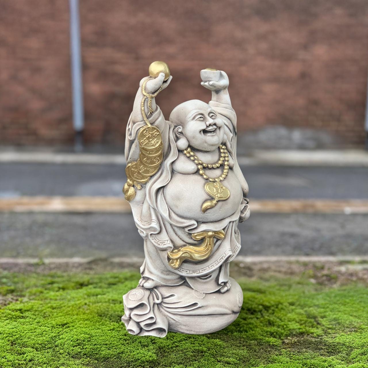 笑う仏像 石像 微笑む仏像 コンクリート製 禅庭園装飾 風水装飾
