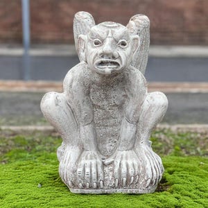 Stone guardian gargoyle decor Concrete demon figurine Cement monster sculpture Outdoor guardian statue Halloween art Front door ornament