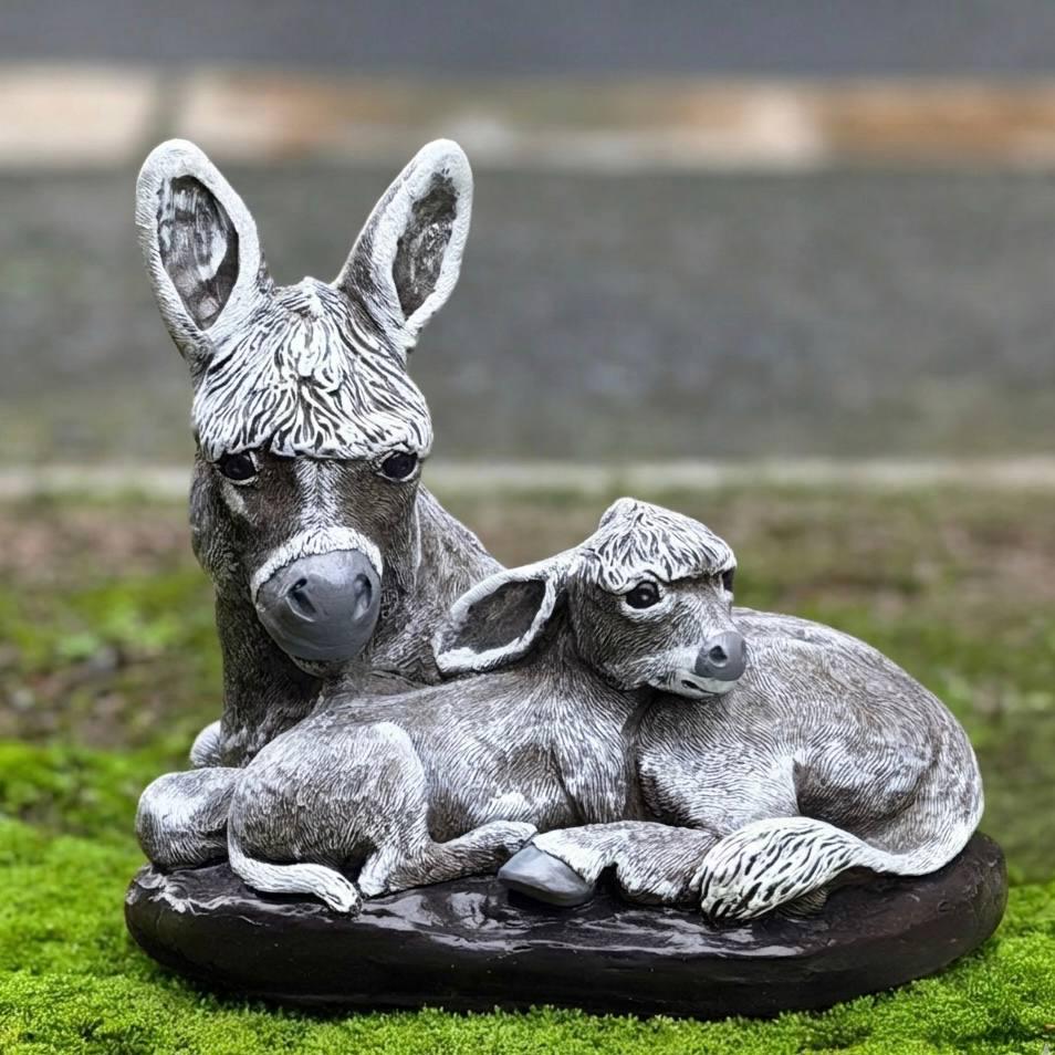 Beton Familie Esel Figur Gartenzement Dekorstein Esel Skulptur Outdoor Zement Tier Verzierung Handgemachter Esel Geschenk Rasenkunst
