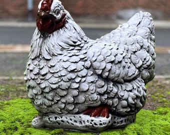 Outdoor chicken figurine Stone famyard decoration Cement bird statue Concrete garden ornament Chicken lover gift Handmade chicken Yard art