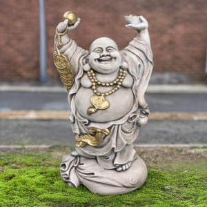Large smilng Buddha statue Cocrete Buddha sculpture Stone Japanese Buddha figurine Sitting Buddha ornament Tradition decoratin Yard art