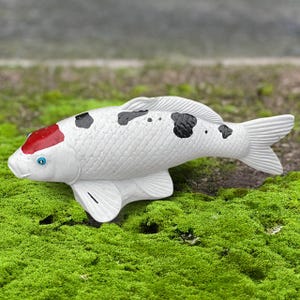 Concrete koi fish sculpture Stone japanese pond decoration Cement zen garden art Outdoor fish ornament Handmade figurine Front door decor