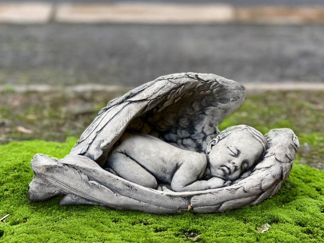 Stone Baby Angel Statue Concrete Angel Sculpture Outdoor Memorial Child ...