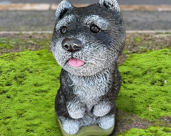 犬彫刻付き コンクリート 陶器 オーナメント コンクリート製のチャウチャウ犬の像 石造りの犬の置物 屋外用ペット