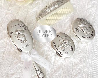 Personalized Silver Plated Baby Brush and Comb Set Newborn Gift