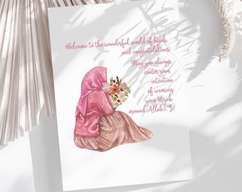 Tarjeta de felicitación con hiyab en acuarela: tarjeta de felicitación imprimible en PDF