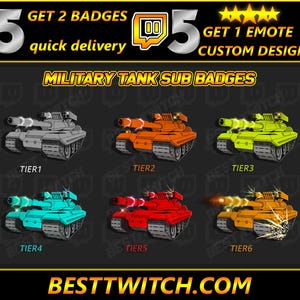 Military Tank Twitch Sub Badges Tiered Army Emotes for Milsim & FPS Streamers