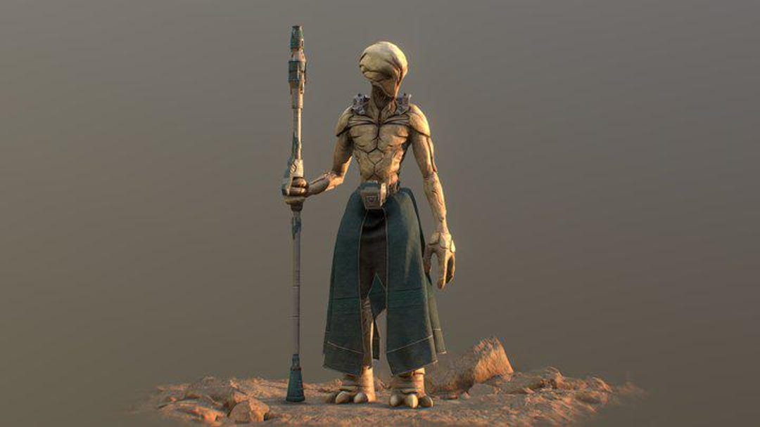 Alien With Staff – 3D Model (FBX, Posed & Animatable) - Etsy