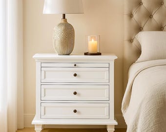 Farmhouse Nightstand with Charging Station, 3-Drawer Modern Organizer