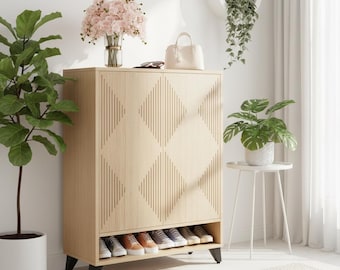 6-Tier Cabinet with Doors – Entryway Storage Cabinet with Adjustable Shelves, Modern Wooden Organizer