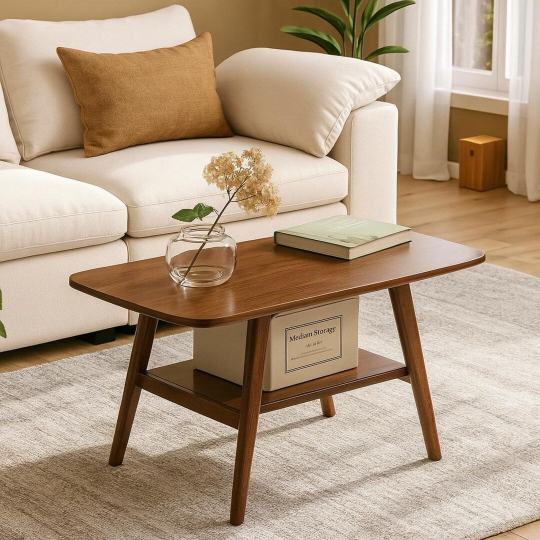 Solid Oak Wood Coffee Table for Living Room – 2-tier Small Table With ...