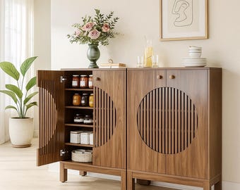Farmhouse Sideboard Wooden Buffet Cabinet with Louvered Doors