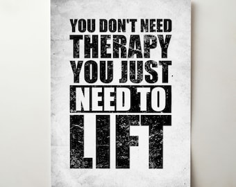 Affiche drôle de citation de gymnastique que vous n'avez pas besoin de thérapie juste de levage, art mural imprimable de forme physique, décoration de motivation d'haltérophilie, impression d'humour de gymnase