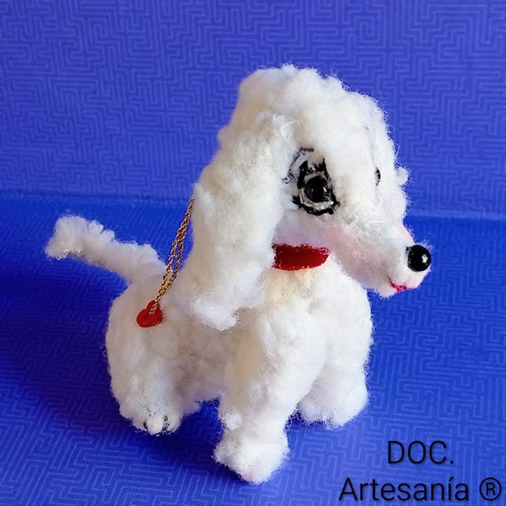 PeluchePerroCanicheBlanco.AdornoRetro.AdornoÁrbolNavidad.PerroCaniche.PerroMiniatura.OrnamentsChristmasTree.RetroVintage.StuffedAnimalDog.