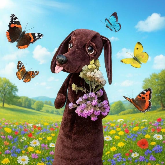 PelucheDachshundDogCoffee.AnimalDePeluche.PerroDePeluche.TeddyDog.ClothDog.Christmas.HandmadeStuffedAnimal.StuffedDachshund.Teckel.Dackel