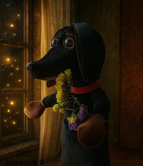 PelucheDachshundDogBlack.AnimalDePeluche.PerroDePeluche.TeddyDog.ClothDog.Christmas.HandmadeStuffedAnimal.StuffedDachshund.Teckel.Dackel.
