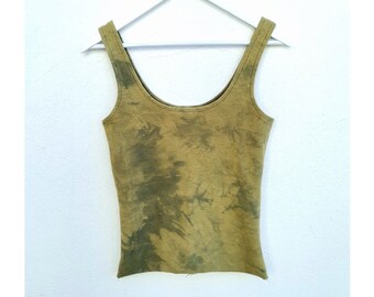 Pistachio green vest tank top shirt singlets hand dyed alternative ethical raw festival eco luxe forest dark mori elf gaia earth ethical