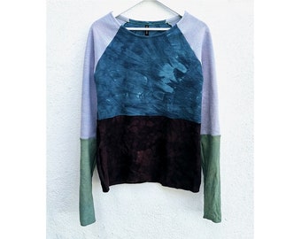 Colour block jumper hemp cotton fleece hand dyed hippy gaia earthy bohemian forest mori sweater pullovers patchwork ethical minimalist