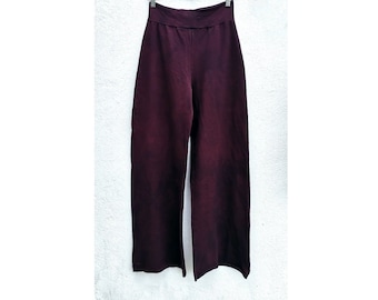 Black cherry trousers warm fleece winter layers wide legged pants cotton fleece dark red shade womens handmade clothes slow fashion brand