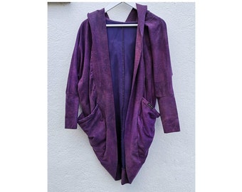 Aravi cardigan hoodie amethyst purple soft jacket coat pagan big cardi cotton fleece warm slouchy overcoat large hood pockets winter eco