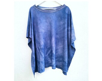 Kaftan top soft blue open tshirt wise moon healing loose tee layering natural forest dweller mori hand dyed boho chic unisex strega ribbed