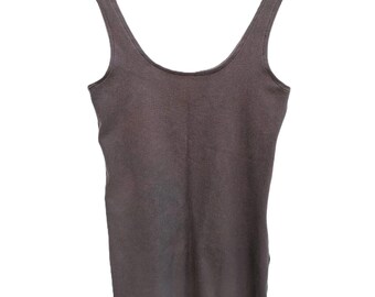 Dark mori long thermal tank top earthy taupe grey hand dyed natural grunge minimalist calm yoga grounding vegan singlet vest mori shirt eco
