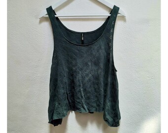 Forest green swing vest top floral eco slow fashion dark wilds witchy hand dyed pagan hippie singlets shirts loose earthy gaia mori chakra