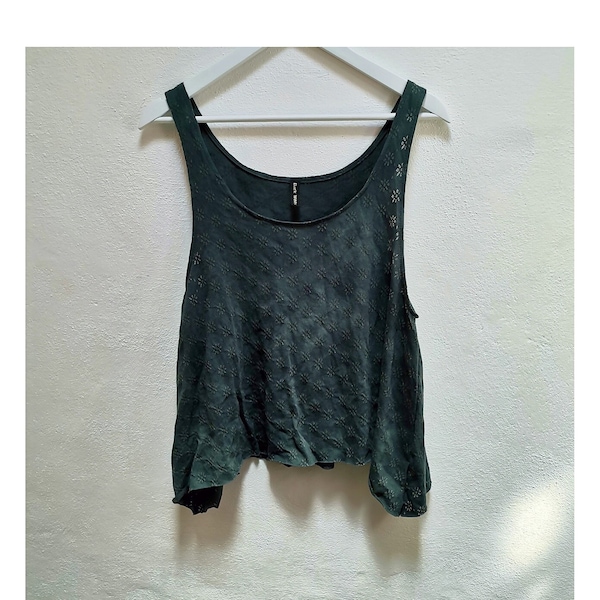 Forest green swing vest top floral eco slow fashion dark wilds witchy hand dyed pagan hippie singlets shirts loose earthy gaia mori chakra