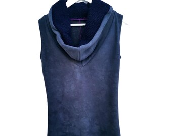 Anjuna cowl neck top organic cotton fleece winter tank shirt hand dyed dusky blue
