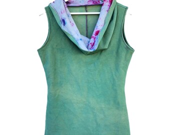 Anjuna cowl neck top mint green organic cotton hemp winter tank shirt hand dyed velour womens vests hand dyed earthy shades sleeveless layer