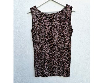 Leopard print vest top cotton pink punk kitsch animal pattern clothing sustainable slow fashion shirts clothes muscle tank hand dyed dance