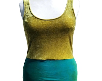 Velour vest top womens singlets patchwork unique mori minimalist style shirts summer layers green yellow hand dyed luxury handmade ethical
