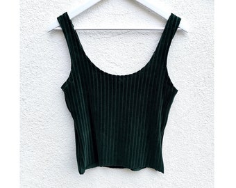 Forest green crop top natural ribbed yoga hand dyed grunge minimalist alternative ethical festival grounding vegan singlet dance vest pagan