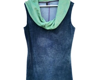 Anjuna cowl neck top dusky blue mint green organic cotton fleece winter tank shirt hand dyed velour womens vests hand dyed earthy shades
