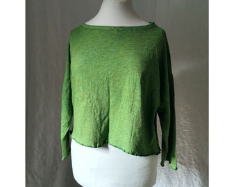 Slouchy jumper vibrant leaf green organic cotton knit hippie layering garments baggy natural healing colour tops mori forest gaia earth care