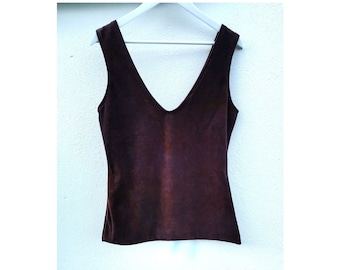 Earthy brown velour vest top cotton very deep v neck plain minimalist feminine clothing sustainable slow fashion shirts clothes muscle tank
