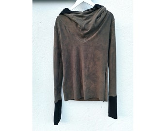 Estrela felpa con cappuccio maglione marrone nero in pile grande cappuccio maglione grunge donna alternativa pagana tarocchi tribù dea della luna pullover hippie morbido