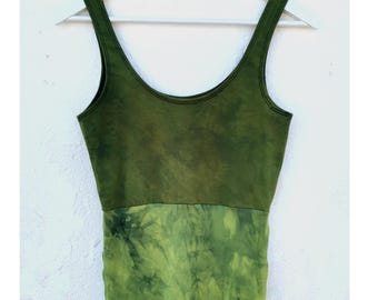 Green hand dyed  Ritual tank top camisole vest singlet punk dance yoga colour healing eco pagan magic moon ethical sustainable natural