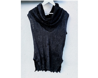 Anjuna top cowl neck vest tank black hand dyed cotton knit textured jumper grunge womens sleeveless pagan tarot goth gothic pullovers hippie