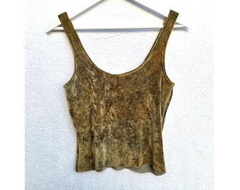 Velour crop top golden ochre green organic bamboo natural strega dark romance grunge minimalist witch vegan singlet vest pagan mori y2k