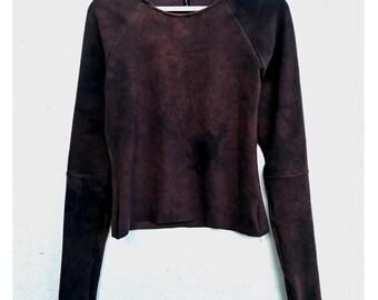 Hand-Dyed Organic Cotton Fleece Cropped Sweater: Earthy Bohemian Top