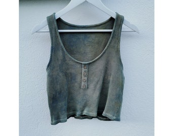 Button crop top organic earthy sea green strega grunge minimalist alternative ethical festival vegan singlet vest pagan mori forest gaia