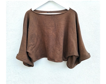 Handmade Cotton Fleece Cropped Top: Boxy Bohemian Sweater