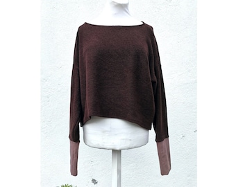 Chocolate brown loose fit jumper casual organic cotton fleece soft hippie style layering baggy natural dark strega top school mori pullovers