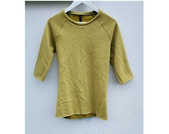 Muted yellow soft cotton fleece sweater top half sleeveed shirt sustainable boutique shop alternative arty minimalist ethically made clothes