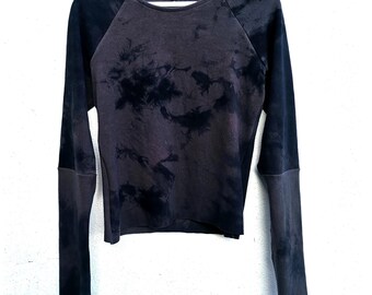 Hand-Dyed Organic Cotton Fleece Cropped Sweatshirt: Earthy Hippie Pullover