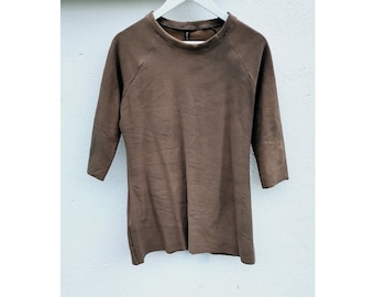 Brown beige soft cotton fleece sweater top half sleeveed shirt sustainable boutique shop alternative arty minimalist ethically made clothes