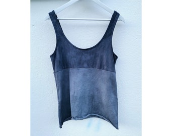 Blue grey tank top cotton natural earthy hand dyed strega mori minimalist hippie alternative ethical healing colours vegan singlet vest eco